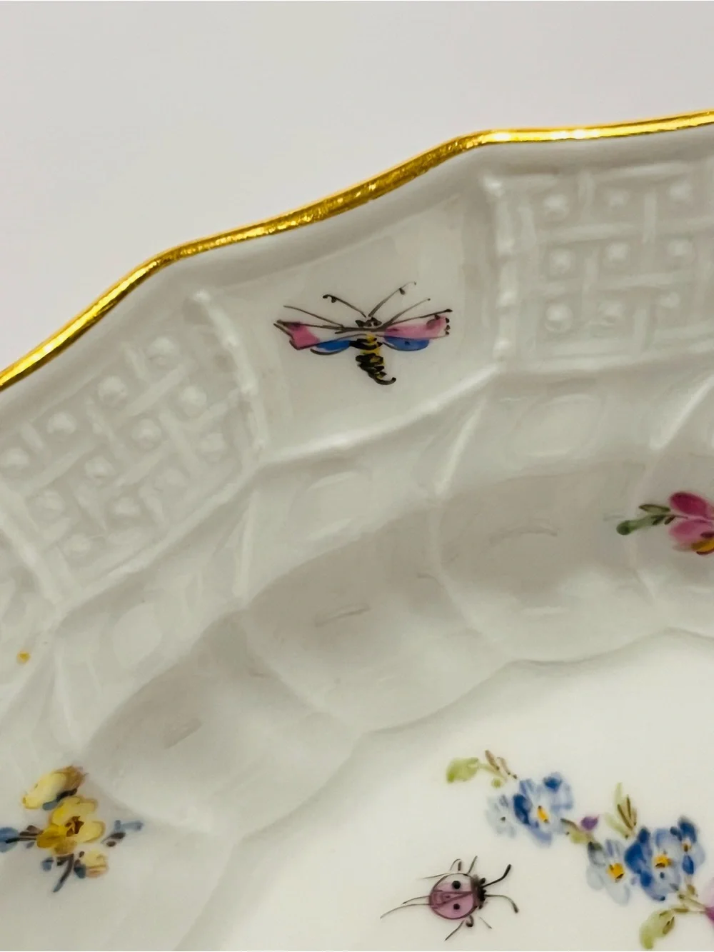 Antique Maissen 1893-1915 Neubeandenstein Relief Plates Set of 2 Hand Painted 8”